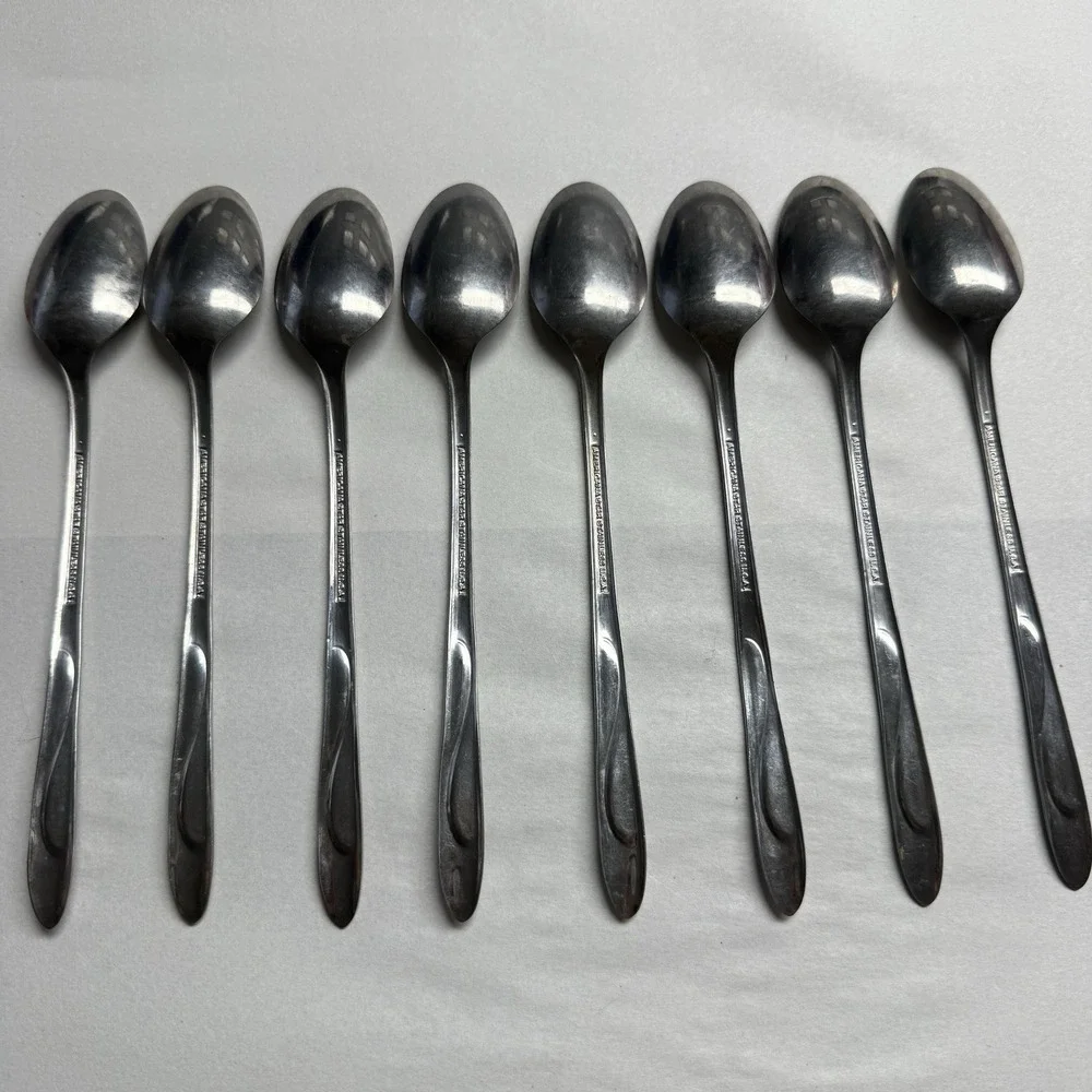 8 International Silver Americana Star Stainless USA Iced Tea Spoons Long Flatwar